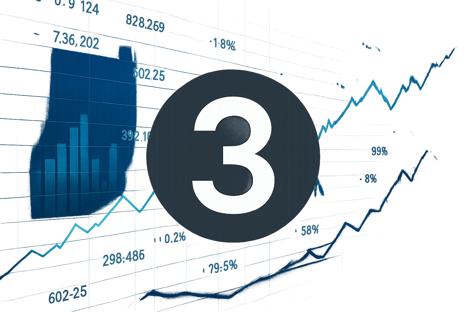 number 3 in small circle icon similar size as other ones just generated with business data behind tech-1